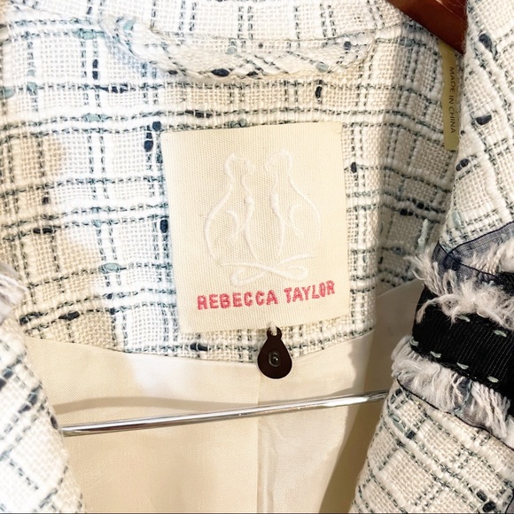 REBECCA TAYLOR Classic Tweed Blazer Fringe Bow 6 Preppy - Picture 2 of 6